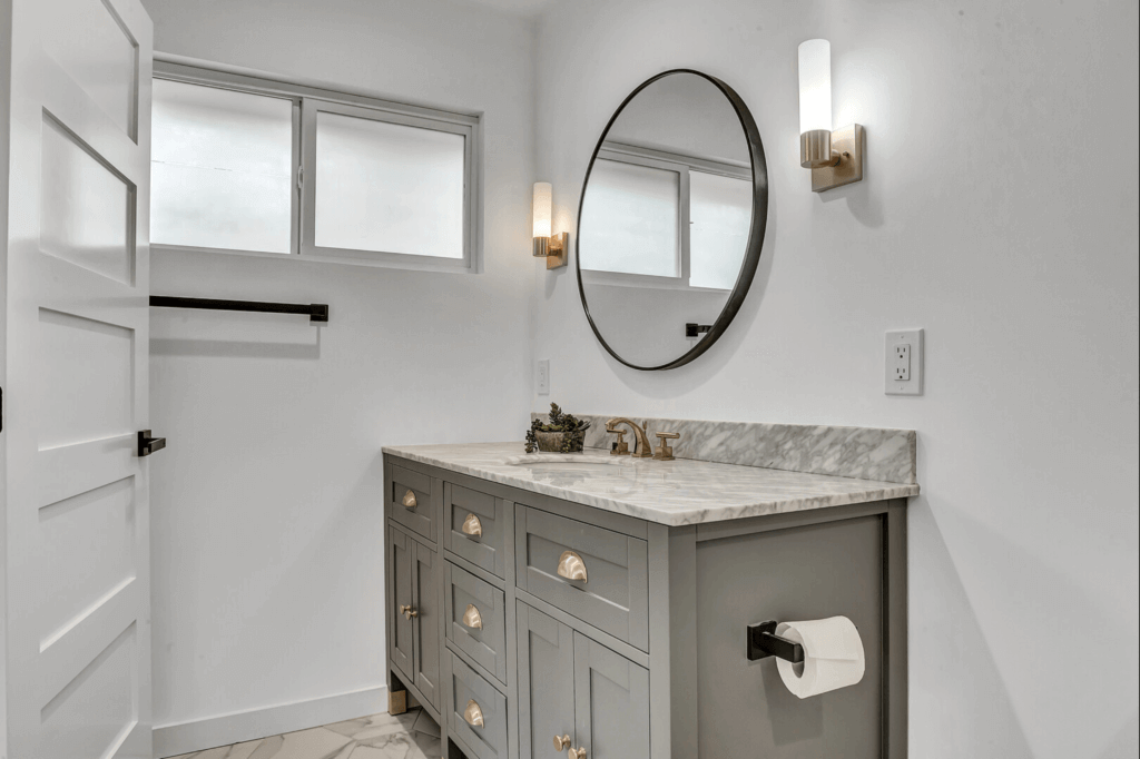 Bathroom grey cabinets in Allandale in Austin, Texas