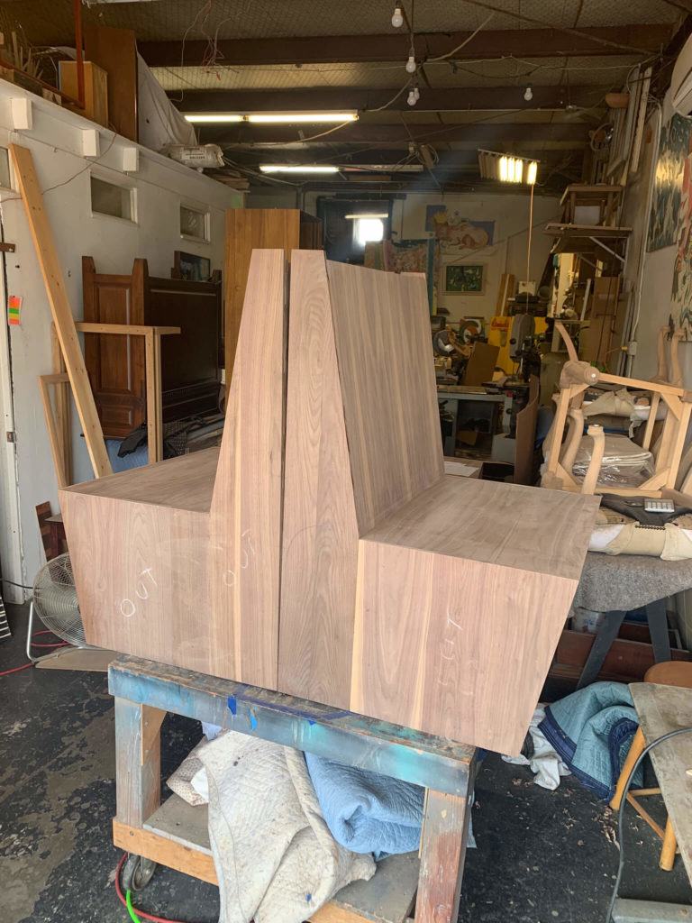 Progress on custom wood booths for University of Texas Women's Golf lounge